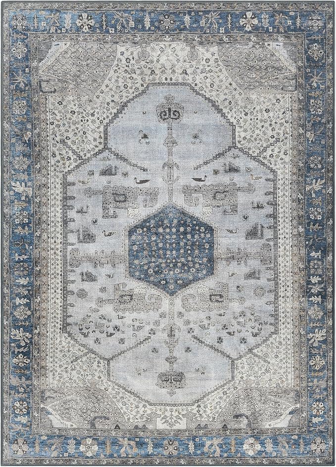 Keen Home Design Vintage Washable Area Rug, Non-Slip Low Pile, 4x6 | Machine Washable Cotton Chenille, 0.25In Low Pile, Rubber Non-Slip Back; Kitchen, Entryway, Bedroom, Dining Room