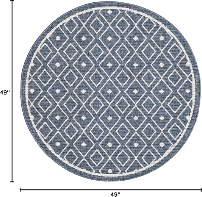 Unique Loom Outdoor Trellis Collection Area Rug - Kafes (4' 1" Round, Navy Blue/ Ivory)