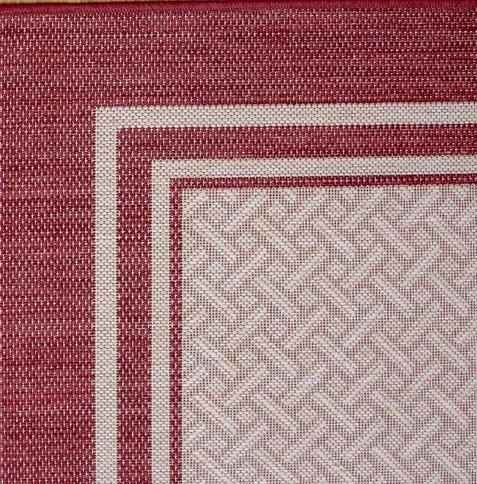 Gertmenian Indoor Outdoor Classic Flatweave Area Rug, Stain & UV Resistant Carpet, Deck, Patio, Poolside & Mudroom, 6x9 Ft Medium, Simple Border, Red Tan, 22226