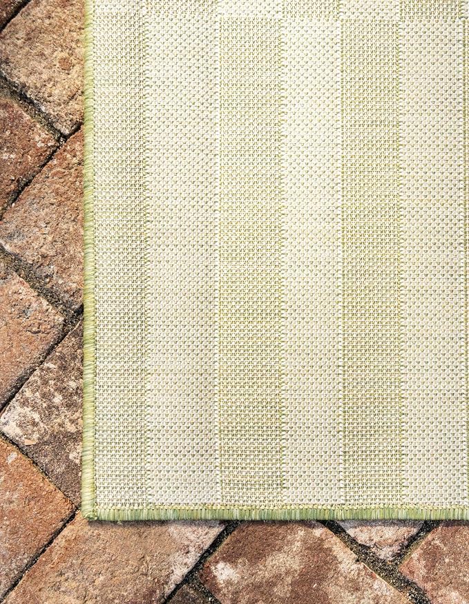 Unique Loom Outdoor Striped Collection Area Rug - Striped (5' 1" x 8' Rectangle, Green/Ivory)