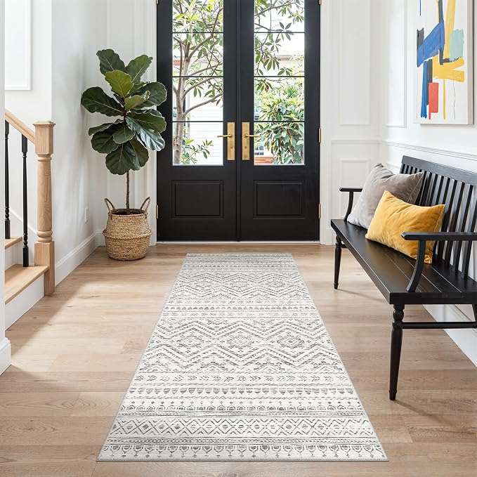 Miukiki 3x6 Runner Rug Washable Hallway Rug Non Slip Entryway Carpet Grey | Soft Low Pile 3x6 Rug for Kitchen Hallway Bedroom Living Room, Stain Resistant Foldable Rug Easy Care Carpet
