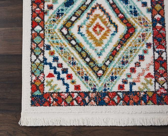 Nourison Home Tribal Decor White 2'2" x 7'9" Area Rug - Easy Clean, Non Shedding, Bed Room, Living Room, Dining Room, Kitchen (8' Runner)