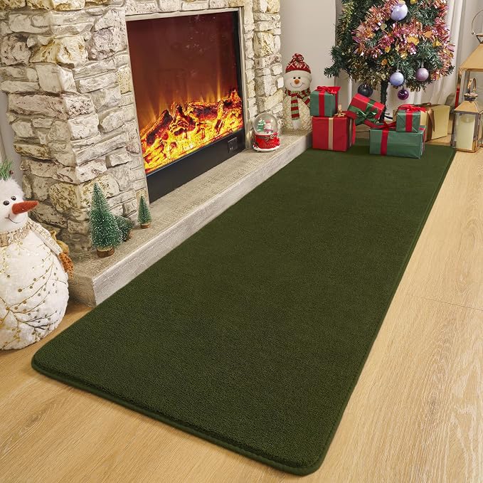 Amearea Modern Soft Hallway Runner Rug, 2x6 Olive Green Washable Runner Rug | Fluffy Bedroom Bedside Rugs, Indoor Non Slip Memory Foam Rug Carpet for Hallway Entrance Kitchen Living Room Decor