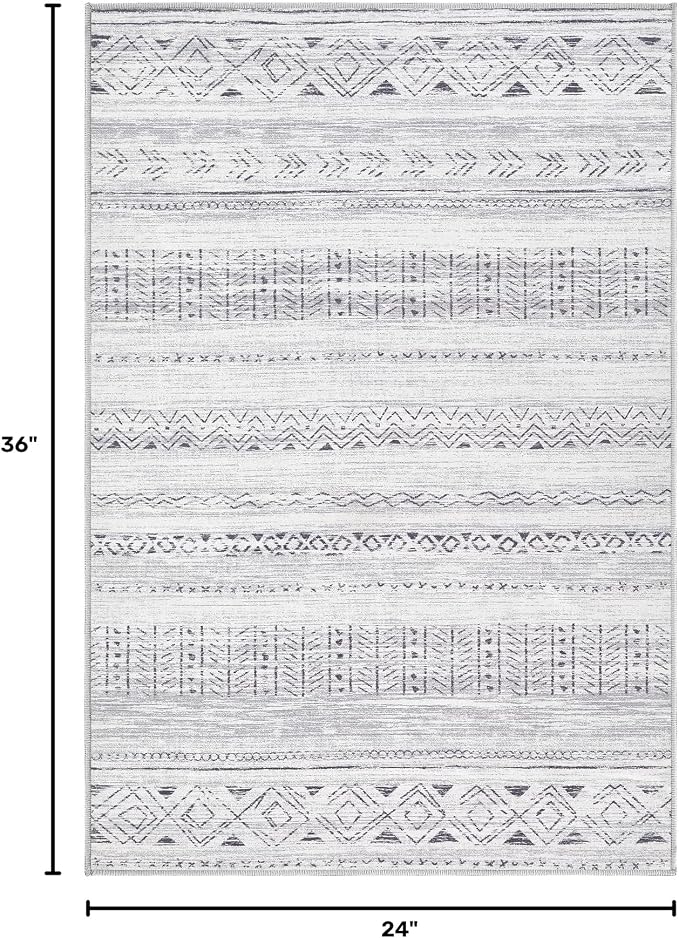 cotiled Washable 2x3 Entryway Rugs: Boho Moroccan Soft Small Rug | Solve Modern Neutral Trendy Home Decor - Low Pile Stain Resistant for Bathroom Entryway Kitchen Laundry Room Dark Grey