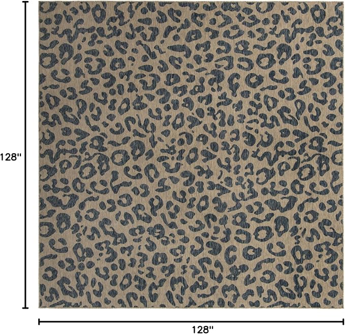 Unique Loom Outdoor Safari Collection Area Rug - Leopard (10' 8" Square Blue/Gray)