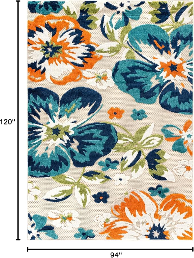 Rugshop Bergamo Contemporary Floral Indoor Outdoor Area Rug, Non-Shedding Carpet for Patio Deck Backyard or Garden Multi 7'10" x 10'