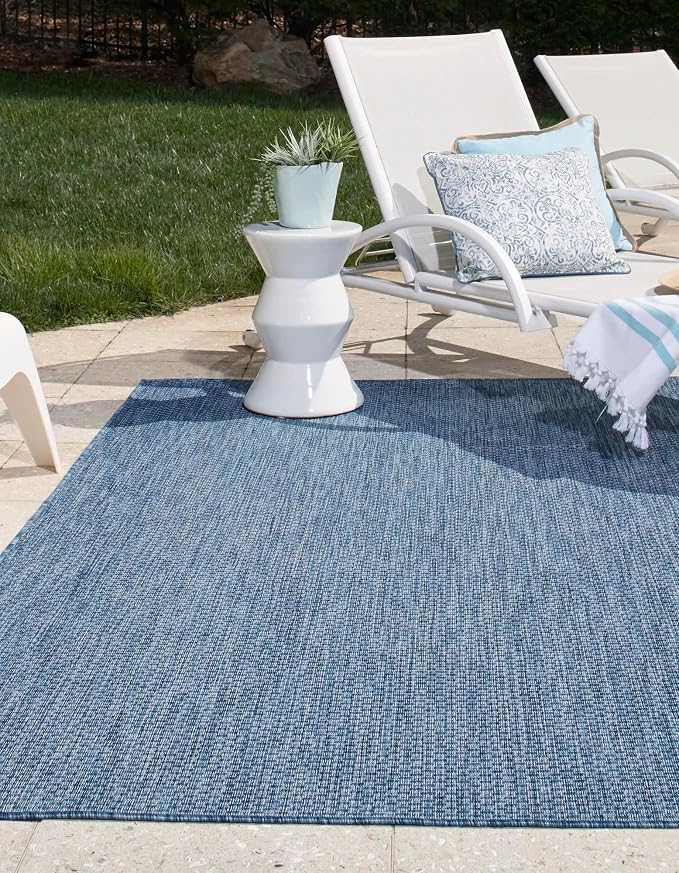 Unique Loom Collection Casual Transitional Solid Heathered Indoor/Outdoor Flatweave Area Rug (2' x 3' 1" Rectangle, Blue/Navy Blue)