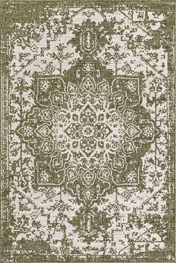 Unique Loom Jill Zarin Outdoor Collection Area Rug - Dubai (6' 1" x 9' Rectangle, Green/ Ivory)