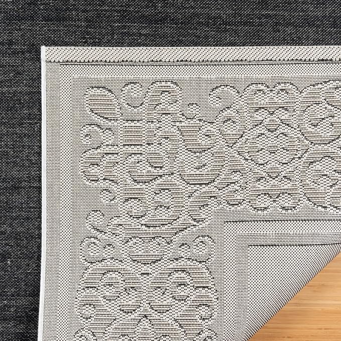 Gertmenian Indoor/Outdoor Flatweave Area Rug - 5x7 Standard, Stain & UV Resistant, Ideal For Deck, Patio, Poolside, Mudroom - Abstract Border, Dark Grey White, 22946
