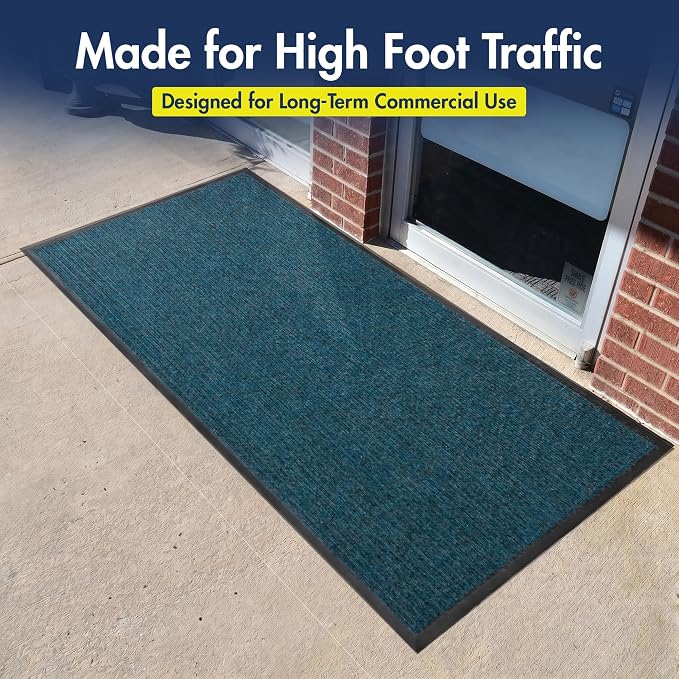 Notrax 109 Industrial Door Mat, 4' x 8' Large Entrance Mat, Heavy Duty Commercial Rugs for Entryway, Welcome Lobbies, Garage, and Mudroom, Made in the USA, Slate Blue, Brush Step 109S0048BU