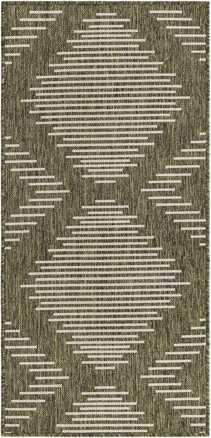 Unique Loom Outdoor Modern Collection Area Rug - Tambor (2' x 4' Runner Green/Ivory)
