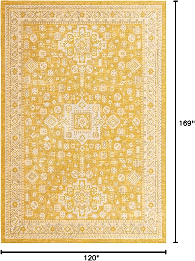 Unique Loom Outdoor Aztec Collection Area Rug - Chalca (10' x 14' 1" Rectangle, Yellow/ Ivory)