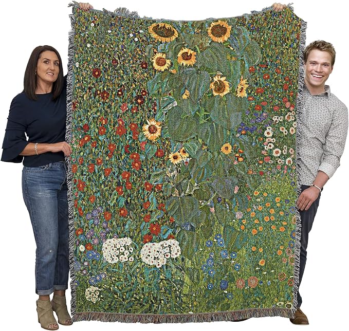 Pure Country Weavers Farm Garden with Sunflowers Blanket by Gustav Klimt - Fine Art Gift Tapestry Throw Woven from Cotton - Made in the USA (72x54)