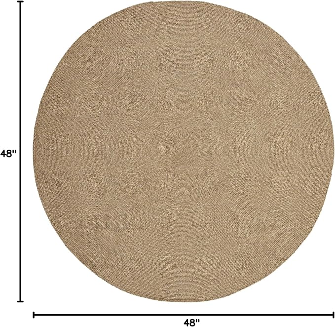 Superior Indoor/Outdoor Area Rug, Reversible Braided Floor Decor for Living Room, Kitchen, Patio, Front Porch, Modern Boho Farmhouse Rugs, Hardwood, Bedroom Accessories, 4' Round, Latte