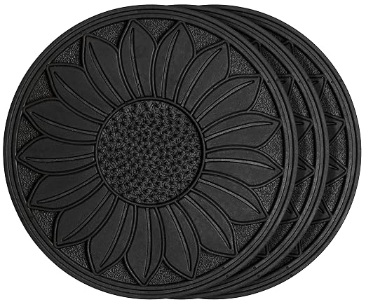 HF by LT Rubber Sunflower Garden Stepping Stone, 11-3/4 Inches, Black, Round, Set of 3