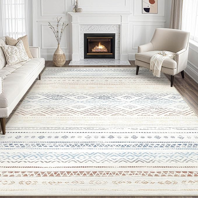 Tortania Area Rug Living Room Rugs- 8x11 Washable Large Soft Neutral Boho Moroccan Bohemian Farmhouse Rug Indoor Floor Carpet for Bedroom Under Dining Table Home Office Decor - Multicolor