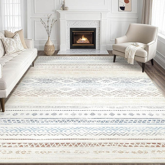 Tortania Area Rug Living Room Rugs- 8x11 Washable Large Soft Neutral Boho Moroccan Bohemian Farmhouse Rug Indoor Floor Carpet for Bedroom Under Dining Table Home Office Decor - Multicolor