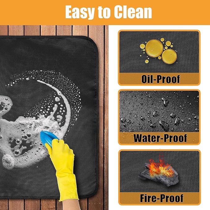 25 x 20 in Heat Resistant Grill Mats for Outdoor Grill to Protect Your Prep Table and Outdoor Grill Table, Fireproof Waterproof Oil-Proof BBQ Mat Grill Table Mat - Reusable Black (0.6mm)