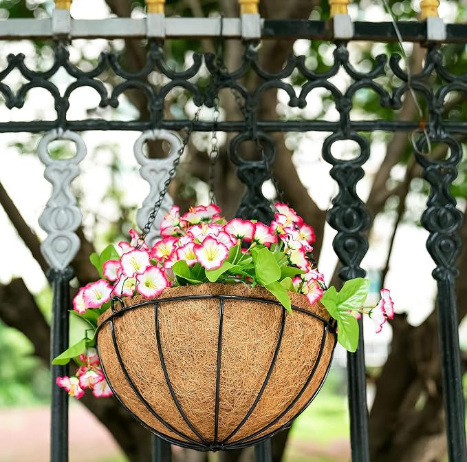 Kingbuy 12" Metal Hanging Basket for Herbs & Flowers – 6" Depth Rust-Resistant Wire with Coconut Liner & Adjustable Chains for Kitchen Window, Balcony & Garden - 2 Pack