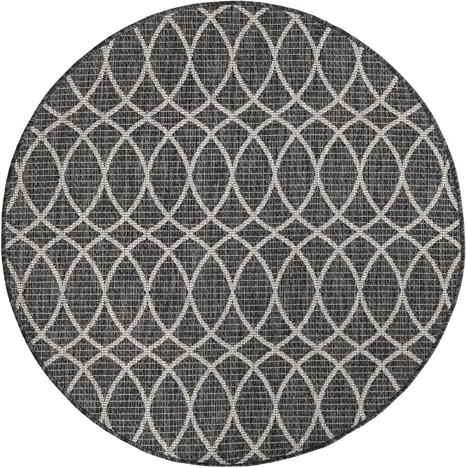 Unique Loom Outdoor Trellis Collection Area Rug - Gitter (4' 1" Round, Charcoal/ Ivory)
