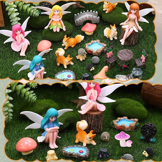 Fairy Garden Accessories 25Pcs - Miniature Garden Ornaments Landscape Decorations Mini Fairy Figures Animal Plant Furniture Set for DIY Terrarium Potted Plants Dollhouse Decor