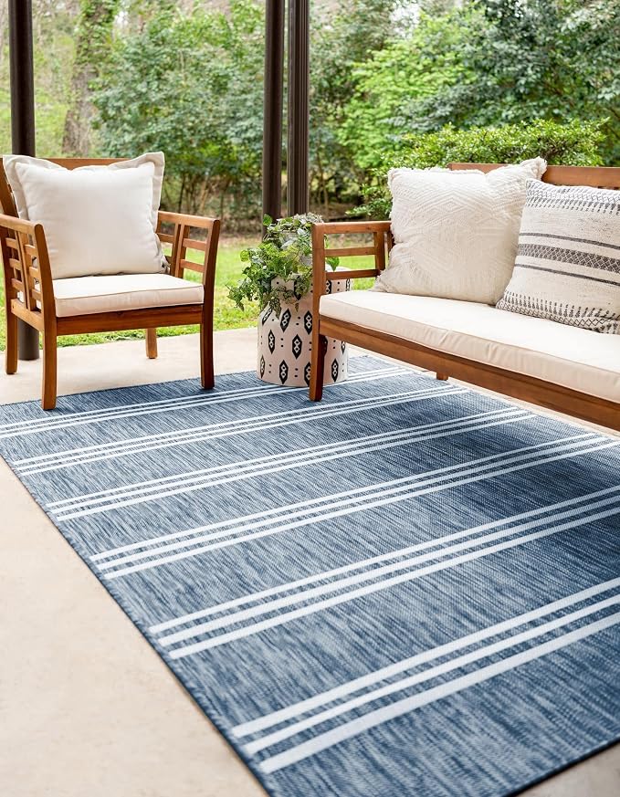 Unique Loom Jill Zarin Outdoor Collection Area Rug - Anguilla (10' 8'' Square, Blue/ Ivory)
