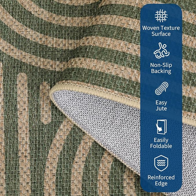 Garvee 5x7 Area Rugs Modern Abstract Washable Rugs Living Room | Green Rainbow Area Rug Stain Resistant Easy Cleaning Throw Rugs Non Shedding Low Pile Floor Cover for Nursery Dining Room