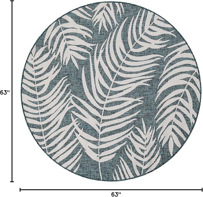 Unique Loom Outdoor Botanical Collection Area Rug - Palm (5' 3" Round Teal/Ivory)