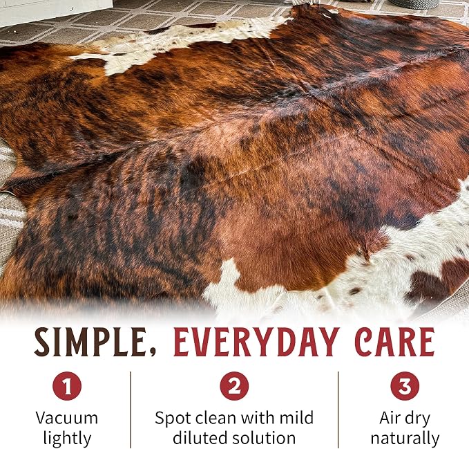 HIDES BAZAAR Brown Brindle Cowhide Rug 6x7 ft, Real Hair on Hide Area Rug | Brown, black and white brindle stripes. Genuine hair on hide tanned soft, cow skin rug that fits ranch to modern decor