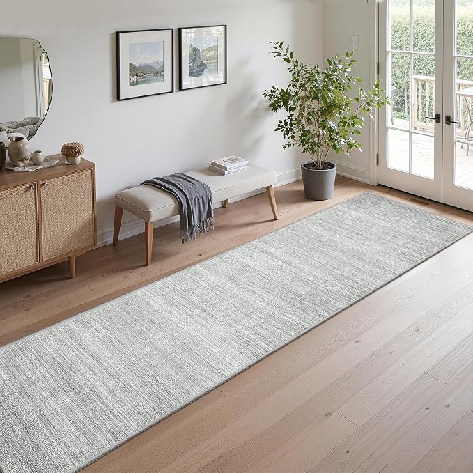 Valenrug 2x10 Runner Rug Non Slip, Washable Rug Runners for Hallways, Grey | Soft Low Pile, Thin & Lighweight Carpet, Folable Stain Resistant Modern Indoor 10ft Floor Mat for Living Room,Bedroom,Kitchen