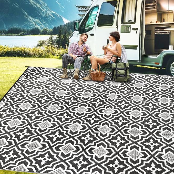Alfolo Outdoor Rugs for Patio Rv Mats Waterproof Outdoor Rug 9x18 Large Camping Rug Reversible Tightly Woven Plastic Straw Rug Rugs, Clean Easily Mat for RV, Deck, Camping,Pool, Rv Essentials
