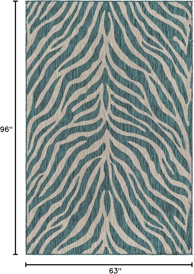 Unique Loom Outdoor Safari Collection Area Rug - Tsavo (5' 3" x 8' Rectangle, Teal/ Ivory)