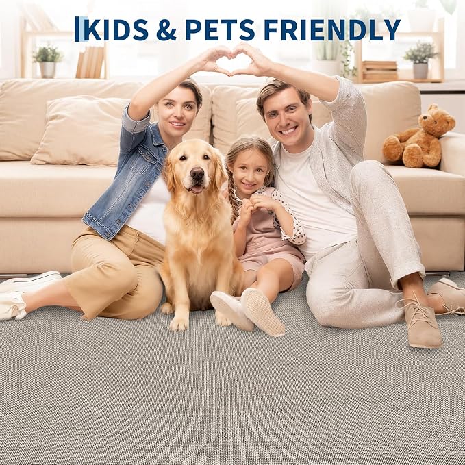 Garvee Large Area Rug 10x13 Modern Solid Washable Rug Non Slip Taupe | Woven Textured, Ultra-Thin Neutral Minimalist Non-Shedding Floor Cover Indoor Foldable Mat for Living Room Bedroom Office