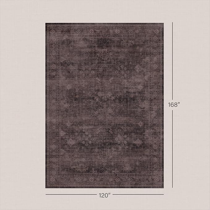 Boho 10x14 Dark Taupe Brown Large Area Rug for Living Room, Dining Room & Bedroom, Neutral Vintage Distressed Geometric Pattern, Easy to Clean, Slip-Resistant, Stain & Fade Resistant, Ultra Soft