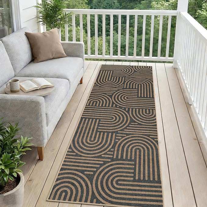Garvee 2x6 Modern Abstract Kitchen Rugs Washable Rugs for Hallway | Black Taupe Rainbow Area Rug Stain Resistant Easy Cleaning Throw Rugs Low Pile Floor Cover for Bedroom Laundry