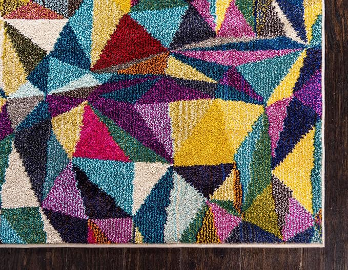 Unique Loom Estrella Collection Geometric, Triangles, Bright Colors, Abstract, Modern Area Rug (7' 0 x 10' 0 Rectangular, Multi/Beige)