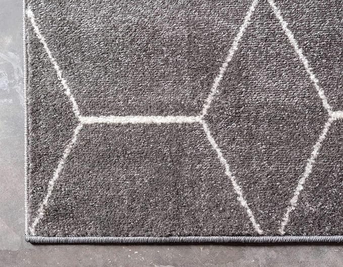 Unique Loom Trellis Frieze Collection Area Rug - Geometric (2' x 6' 1" Runner Dark Gray/Ivory)