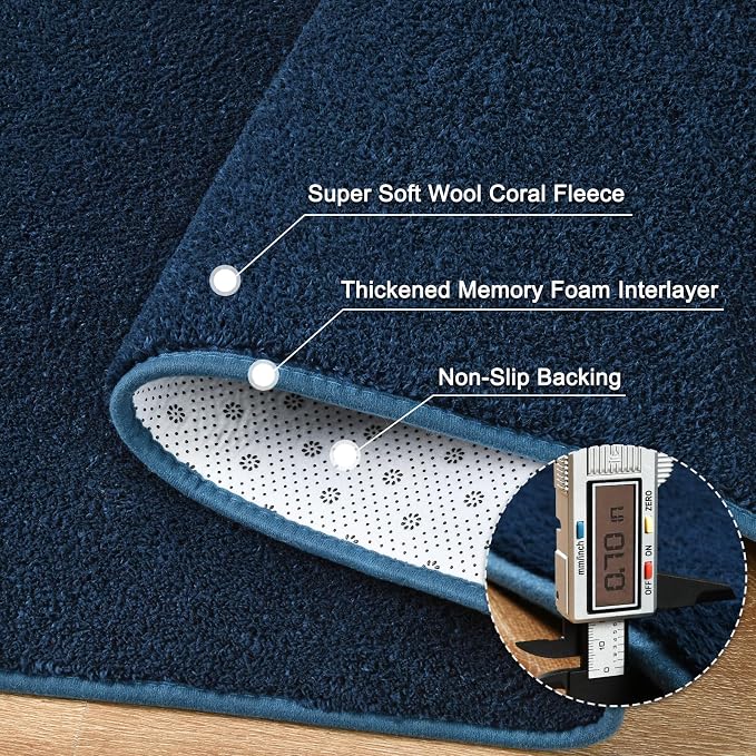5' Navy Blue Round Area Rug Modern Solid | Washable Memory Foam, Low Pile Non Slip Indoor Carpet for Living Room Bedroom Office Classroom College Dorm Room Home Decor