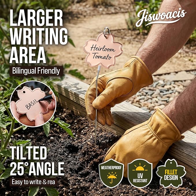 304 Stainless Steel Plant Labels 25 PCS, Reusable Metal Garden Markers, Rustproof Plant Tags with Permanent Marker, Tilted Stakes for Outdoor Garden Herbs Vegetables