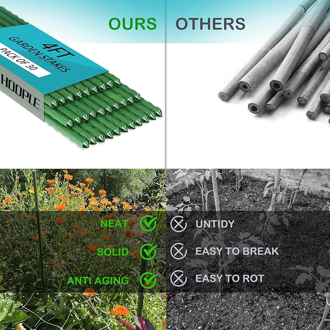 25 Pack Garden Stakes 3FT (36 Inch), Heavy Duty Steel Plant Support Stakes with Plastic Coating, Plant Sticks for Small Plants, Flowers, Vegetables, Potted & Indoor Outdoor Use