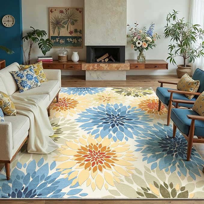 9x12 Indoor Outdoor Area Rug Washable Patio Rug Colorful Non Slip Non Shedding Waterproof Carpet for Living Room Bedroom Camping Porch Backyard Camping RV Balcony Poolside Deck