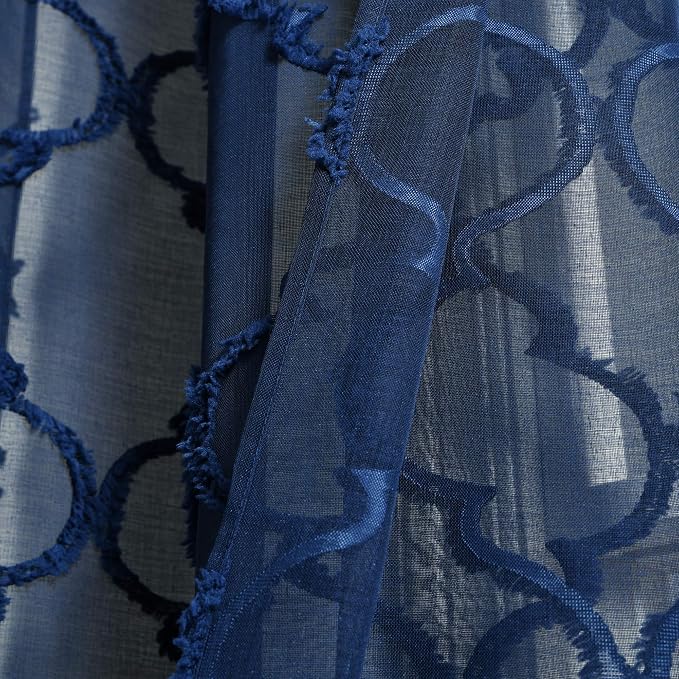 Lush Decor Navy Avon Trellis Grommet Sheer Window Curtain Panel (84" x 38") (Pack of 16)