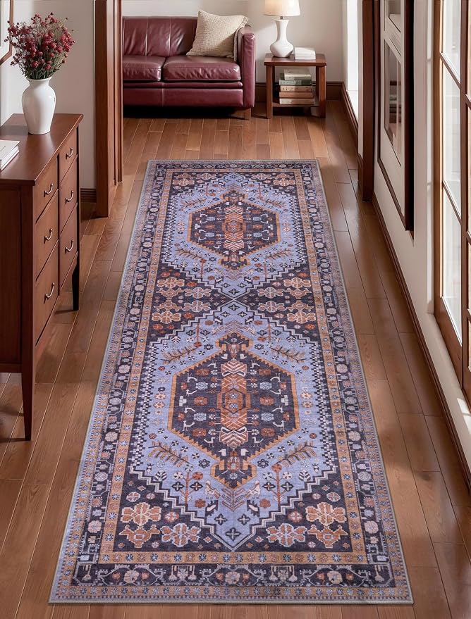 Ciicool Washable Non Slip Runner Rug,2x6ft Vintage Hallway Kitchen Rugs | Soft Oriental Indoor Mat Thin Boho Entry Carpet for Entrance Bedroom Bedside Living Room Laundry Bathroom Decor