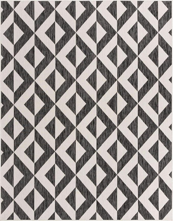 Unique Loom Outdoor Collection Area Rug - Napa (7' 10" x 10' Rectangle, Charcoal Gray/ Ivory)