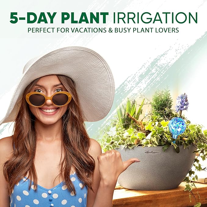 Plant Watering Globes Set of 6 - Small Glass Self Watering Globes for Indoor & Outdoor Plants - Multicolor Passive Watering Devices for Short Term Soil Moisture Support Bulbs