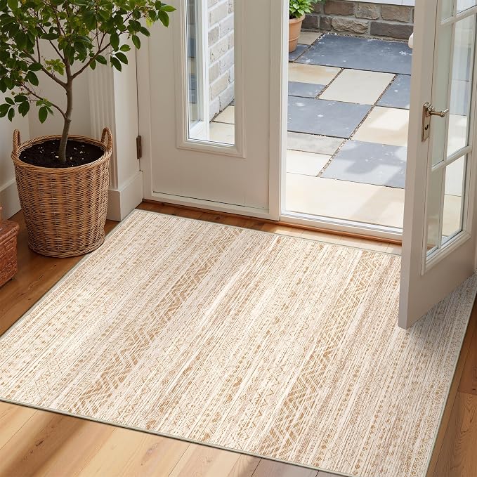Miukiki 2x3 Entryway Rug Washable Non Slip Moroccan Area Rugs Beige | Soft Low Pile Kitchen Rug for Bedroom Bathroom Floor, Indoor Small Rug Easy Clean Machine Washable Rugs 2'x3'