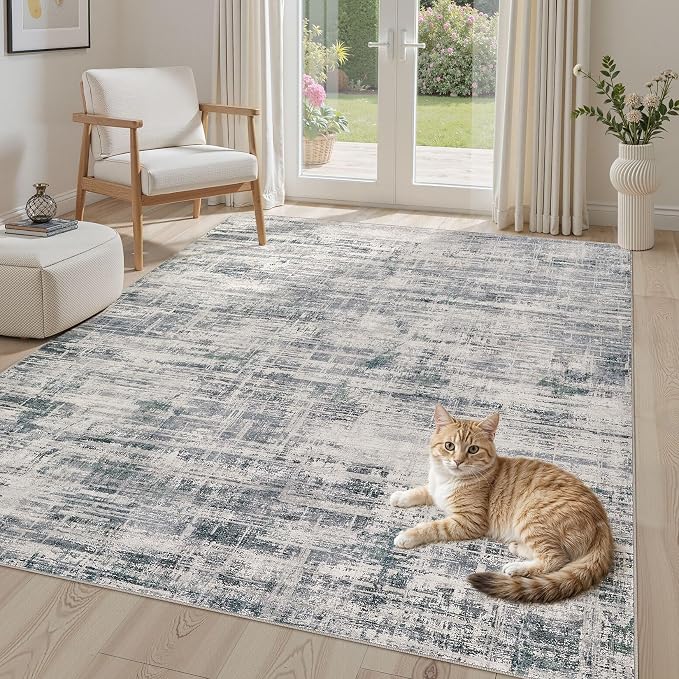 UERMEI 5x7 Area Rug for Living Room Washable Abstract Gray Carpet | Low Pile Non-Slip Soft Neutral Modern Kid Pet Friendly Large Rugs For Bedroom Dining Room Nursery Office Indoor Decor