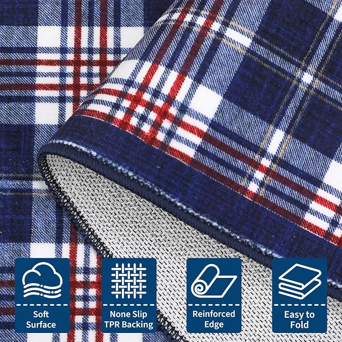 GarveeHome Checkered Area Rugs 9x12 for Living Room, Machine Washable Non Slip Backing Rug, Low-Pile Stain Resistant Indoor Carpet for Bedroom Dining Room Office Nursery Floor Decor Blue
