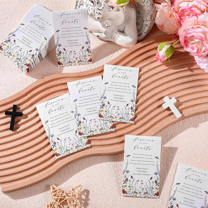 Fumete 120 Pack Wildflower Seed Packets Bulk Memorial Day Wildflower Coin Envelopes Kraft Small Celebration of Life Funeral Favors for Guests Loss of Loved One Veterans Day Gift, 3.9 x 2.4 Inch
