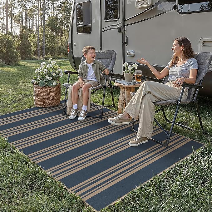 PureCozy Striped Easy Jute Rug 4x6 Blue Entryway Carpet Washable Non Slip Office Door Mat Farmhouse Neutral Non Shedding Small Indoor Outdoor Rug for Bathroom Kitchen Bedroom Living Room